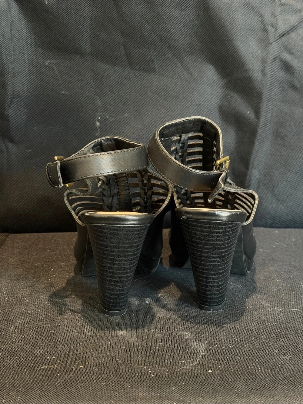 CL by Laundry Black Woven Peep-Toe Block Heel Sandals